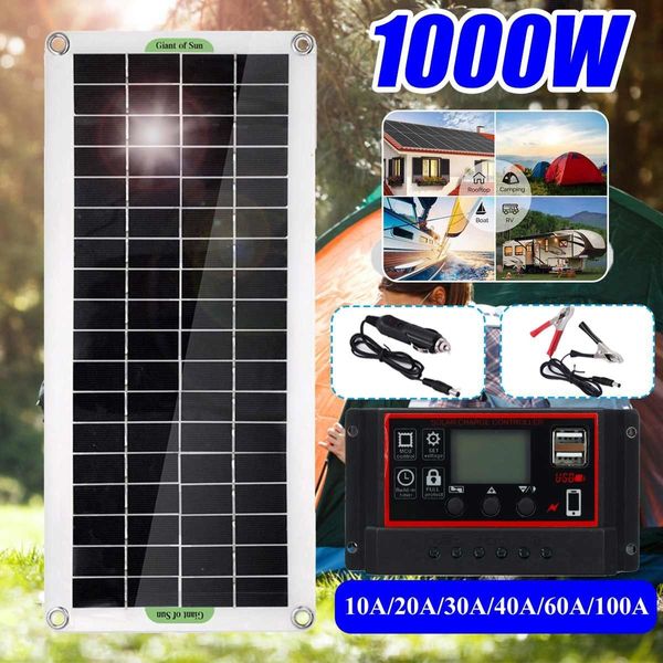 Baterias 1000W Painel Solar 12V Célula 10A100A Controlador para Telefone RV Carro MP3 PAD Carregador Externo Fonte de Bateria 230715