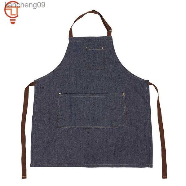 1 pz Pratico 71x65 cm Blu Denim Grembiuli Semplici Uniforme Unisex Jeans Grembiuli Uomo Lady's Kitchen Cooking Regali L230620