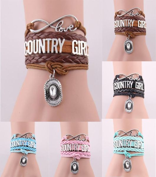 Infinity Love Country Girl Charm Wrap Bracelet Corda Multilayer Leather Custom Gifts Women Men Bracelets Jewelry5923779