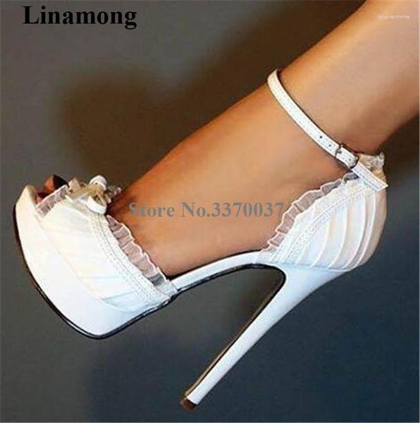 Sandálias femininas charmosas elegantes peep toe plataforma alta salto agulha branco renda malha franjas sapato salto alto casamento