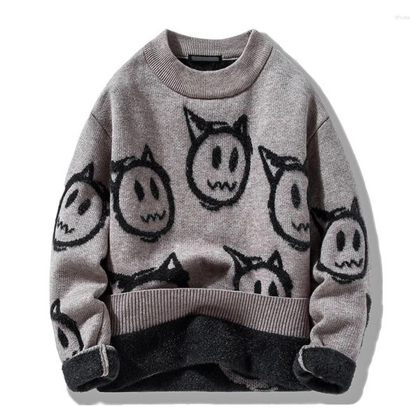 Herrenpullover Herren High Street Dicker Pullover Hip Hop Rundhalsausschnitt Teufelsdruck Strickpullover Lässiger Übergroßer Paarpullover Winter