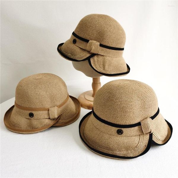Geniş Memul Şapkalar 202306-2509329 Japonya Damla Yaz Bitki Fiber Kağıt Çim Çatal Pu Lady Sun Cap Kadın Eğlence Şapkası