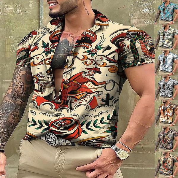 Camisas casuais masculinas Camisa verão Grafite Departamento de pintura 3D Impressão digital havaiana