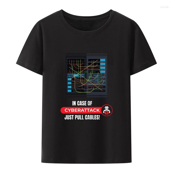 Camisetas Masculinas Camisetas Engraçadas de Algodão Engenheiro de Rede Em Caso de Ataque Cibernético Basta Puxe os Cabos Pride Top Y2k Streetwear Camisa Camiseta Casual