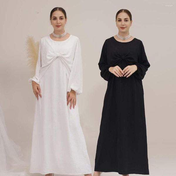 Abbigliamento etnico 2023 Abito musulmano Donna Plain Abaya Dubai Nero Bianco Abiti lunghi modesti Islam Eid Ramadan Robe Femme Musulmanes