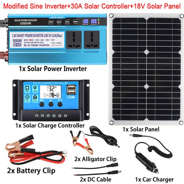 Outros Eletrônicos 12V/24V/48V/60V a 220V Sistema de Energia Solar 20W 18V Painel Solar30A Controlador de Carga5000W Inversor de Carro Kit de Geração de Energia 230715