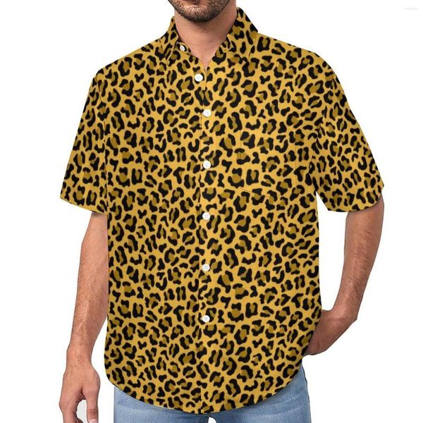 Мужские повседневные рубашки коричневая черная леопардовая рубашка для животного принт гавайский мужчина Harajuku Блузки с коротким рукавом графическая одежда 4xl