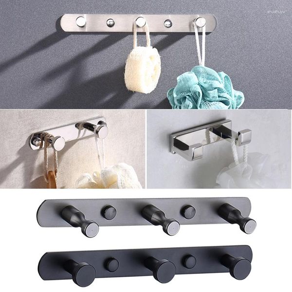 Juego de accesorios de baño Montado en la pared 2/3 Ganchos para batas Percha para baño Accesorios de acero inoxidable Cromo Metal Gris Níquel cepillado Negro