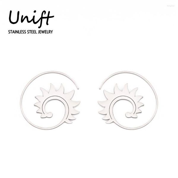 Orecchini a cerchio Unift Spiral Sun Flame Filo aperto in acciaio inossidabile per gioielli etnici da donna Accessori per piercing all'orecchio tribale Regalo