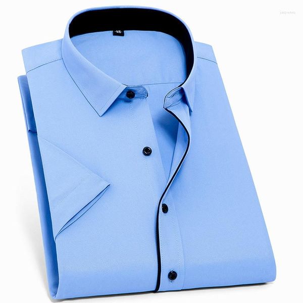 Männer Kleid Hemden Arbeit Weißes Hemd Reine Farbe Gestreiften Kurzarm Slim Fit Männer Sommer Formale Soziale Für Kleidung