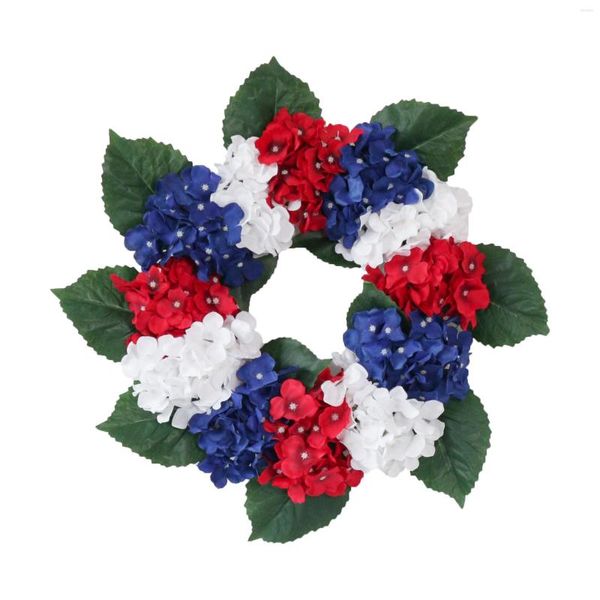 Dekoratif Çiçek Vatansever Amerikan Çelenk kırmızı beyaz ve mavi yaz Anma Günü Festivali Çelenk Dekorasyonu 4 Temmuz Çelenkler F