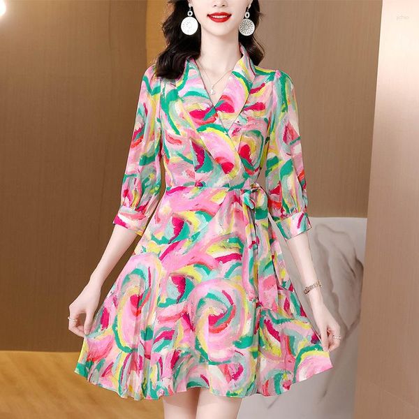 Abiti casual Donne Stampa di moda Chiffon Mini abito a V-Neck Summer Office Elegant Office 2023 Gonna BodyCon vintage coreana