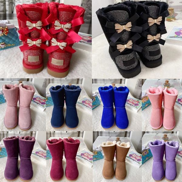 Bailey Bow Avustralya Kids Klasik Uggi Boots Kızlar Ayakkabı Sıcak Kar Boot Baby Çocuk Gençlik Yeni yürümeye başlayan çocuklar II Kış Çocuklar Wggly Spor Kabalık Kestane Siyah Gri 04No#