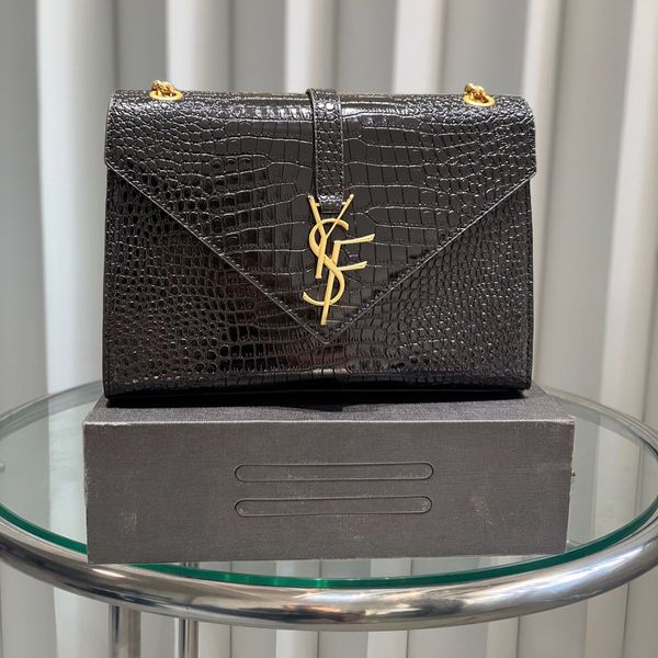 Lüks çanta tasarımcı çantaları omuz çanta deri moda klasik zarf zinciri çanta altın gümüş tabela y mektup kadın havyar crossbody siyah cüzdan flep timsah