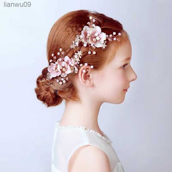 Çocuk Headdress Saç Teslim Başlık Aksesuarları Saçkop Çiçekler Pembe Çiçek Kız Göster Gelin Nedime Gelinlik Saç Acce L230704