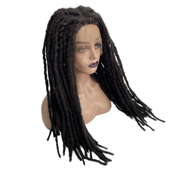 22 дюйма в длину синтетические волосы #1B Черные дреды 13x3,5 кружевные передние парики для чернокожих