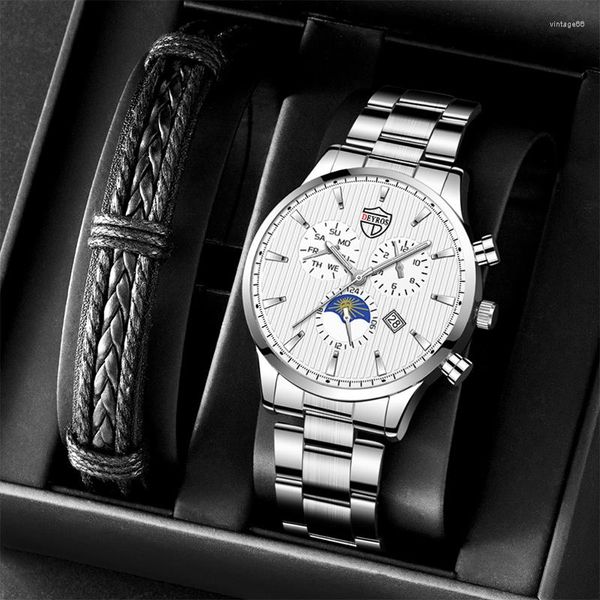 Relógios de pulso minimalistas para homens, negócios, cinto de malha de aço inoxidável, relógio de quartzo, calendário ultrafino, relógios masculinos luminosos, pulseira casual