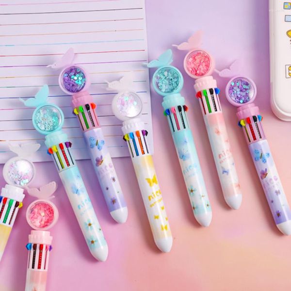 Cartoon Butterfly 10-Color Ballpoint Pen Study Student Press-Type Color Multi Function Stactionery Water Water 0,5 мм