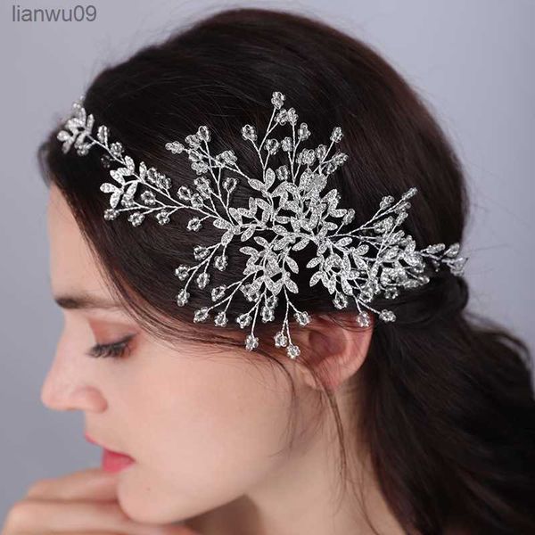 Fascia per capelli da sposa in oro con strass in cristallo d'argento di lusso Accessori per copricapo da sposa vintage Accessori per copricapo fatti a mano per feste Tiara L230704