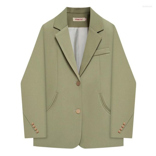 Abiti da donna Blazer piccolo casual verde Design semplice Stile britannico di alto livello Allentato Primavera e autunno Cappotto versatile con scollo a V