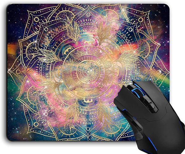 Mouse Pad, Gold Mandala Aquarela Nebulosa Acessórios de mesa de computador antiderrapante Base de borracha antiderrapante, Mousepad para mouse de laptop