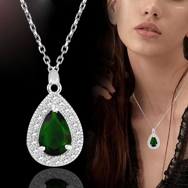 Colares de pingente LEEKER Waterdrop Vermelho Verde Azul Cubic Zirconia Colar de Aço Inoxidável para Mulheres Sier Color Gargantilha Corrente Jóias 968