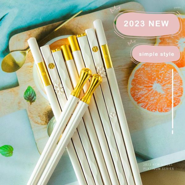 Pauzinhos 5 pares Japonês Chinês Branco Sushi Sticks Reutilizáveis Conjunto Coreano Liga de Metal Utensílios de Mesa Palillos Chino