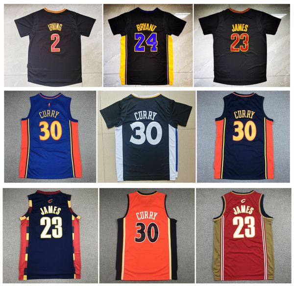 SL Cavalier James Basketball Shirt Jersey Clevelands Kyrie Irving Warriores Stephen Curry Lakerss Bryant Mitch Ness White Blue Black Size