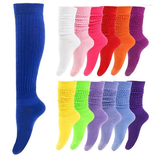 Женские носки Sclunchy для красочных длинных свободных сложенных коренастых хлопковых девушек для девочек повседневное колено высокое вязаное носок