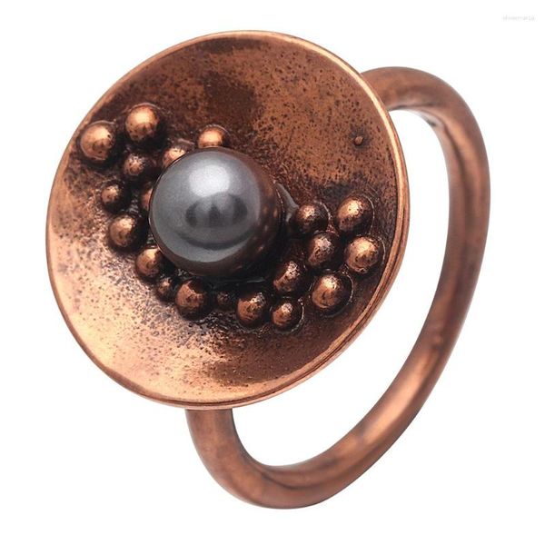 Cluster-Ringe Ufooro erstellt Lotusblatt-Perlenring Vintage Messing Bronze Mode Charm Schmuck Geschenk für Frau Hochzeitsfeier