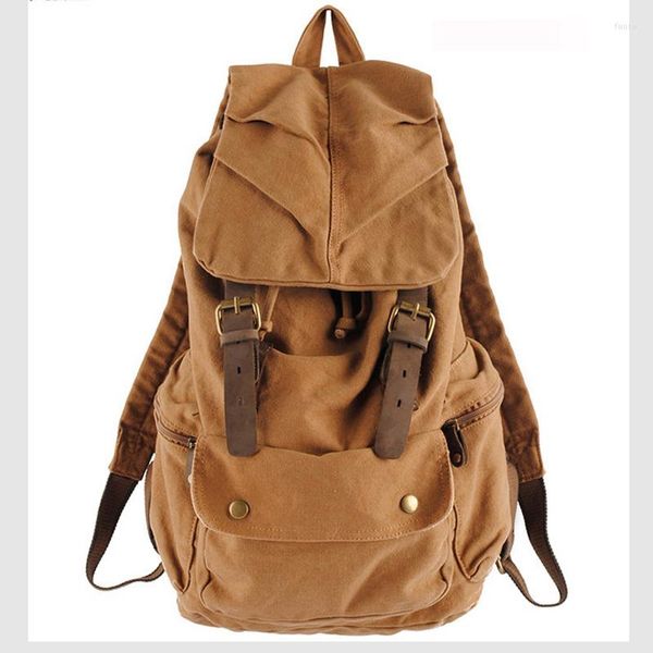 Rucksack Mode Vintage Crazy Horse Leder Canvas Herren Schultasche Rucksack Frauen Reisen