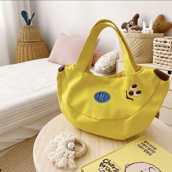 Bolsas de noite Xiuya Fofo desenho animado Banana Lona Bolsa de ombro Letras literárias Bolsa de frutas Bolsa de mão Designer de personalidade de moda Axilas