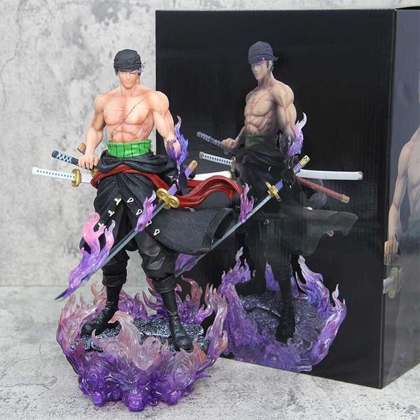 Anime Manga Roronoa Zoro Gk Statue One Piece Anime Figure Burn Series Con base Dream Zoro 33cm Pvc Model Doll Regali di compleanno per bambini L230717