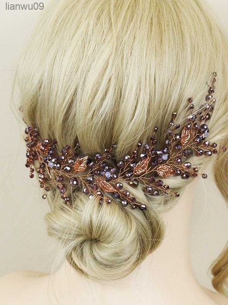 Mor Kristal Gelin Headdress Moda Kadın Başlıkları Parti Saç Süslemeleri Yaprak Düğün Kafa Bantları Kızlar İçin Saç Aksesuarları L230704