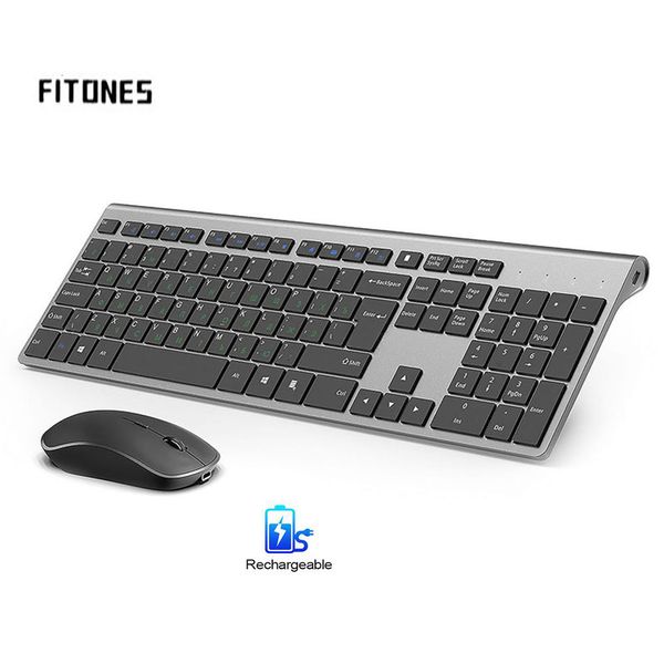 Combinações de teclado e mouse Teclado sem fio 2,4 gigahertz conexão estável bateria recarregável tamanho completo layout russo preto cinza prata branco 230715