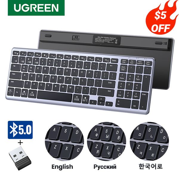 Клавиатуры Ugreen Клавиатура Беспроводная Bluetooth 5.0 2.4G Russian/Korean/En 99 Ключки для MacBook IPAD PC планшета USB C Перезаряжаемая клавиатура 230715