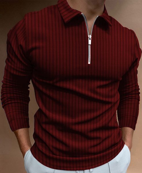 Polos Masculinos S5XL Masculinos Casual Outono Manga Comprida Camisas Polo Masculinas Masculinas com Zíper Camiseta Masculina Tops Rua Roupas de Golfe Roupas Para Homens 230715