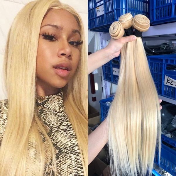 (3 Bundles Deal) 11A Luxus Virgin 613 Blonde Haarseide Unverarbeitete Echthaarverlängerungen Peruanisches Indisches Malaysisches Kambodschanisches Brasilianisches Glattes Haar Bundles