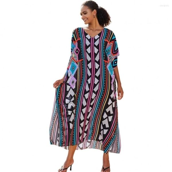 Damen-Badebekleidung, sexy bedruckt, Boho-Langkaftan, Bikini-Vertuschung für Frauen, Strand-Wickelkleid, Tunika, Robe de Plage, Sommer, weiblich, Urlaub