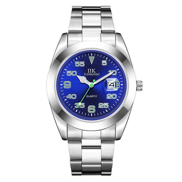 Top Original Luxury R olax Watch online shop IIK GB860 Aperture Business quadrante blu digitale da uomo al quarzo calendario impermeabile cinturino in acciaio con confezione regalo