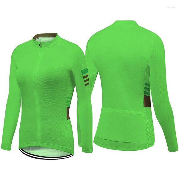 Jaquetas de corrida de manga comprida Road Jersey Bicicleta Roupas femininas Camisa MTB Ciclismo Top Motocross Vestir Casaco Fitness Jaqueta Verde Bolso Suéter