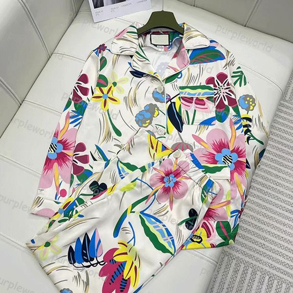 Женская цветочная жаккардовая пижама домашняя одежда мода шелк Silk Satin Nightwear с длинными рукава