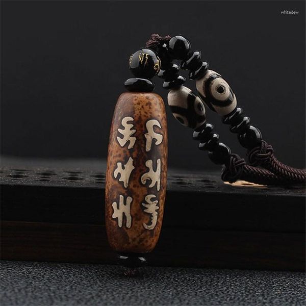 Anhänger Halsketten Tibet Hongshan Kultur Natürlicher Meteorit Achat Buddhismus Sechs-Charakter Mantra Dzi Perle Drachenschnitzerei Maskottchen Sammlung