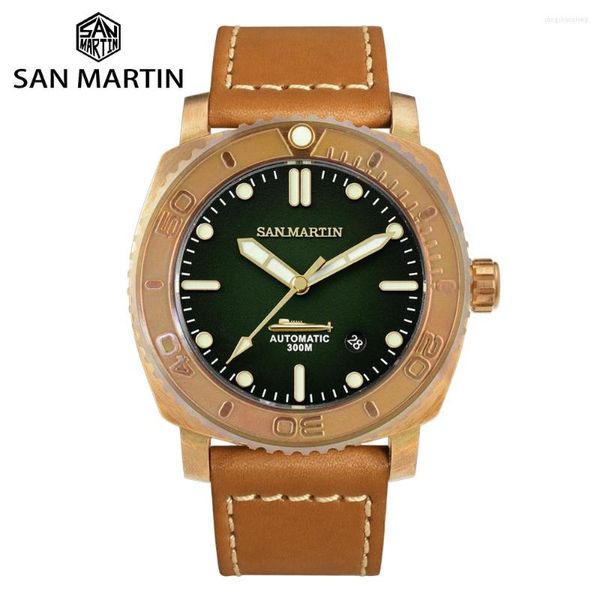 Relógios de Pulso San Martin 44mm Relógio de Mergulho PT5000 SW200 Movimento Automático Relógios Mecânicos Luxo Safira Luminoso Vintage CuSn8 Relogio