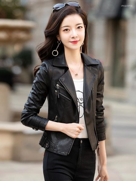 Couro genuíno feminino curto 2023 primavera e outono edição coreana jaqueta de motocicleta casaco pequeno de pele de carneiro