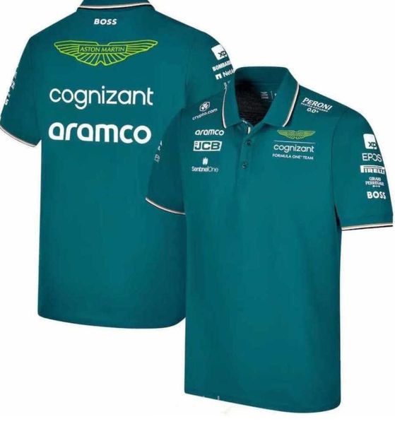 Camisetas Masculinas Aston Martin Aramco Cognizant F1 2023 Equipe Oficial Polo Verão Casual Secagem Rápida Polos Masculinas Manga Curta O mesmo modelo para celebridades da Internet