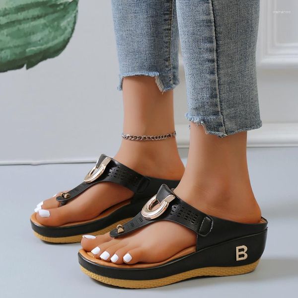 Hausschuhe Sommer Frauen Offene spitze Strand Schuhe Flip-Flops Keile Sandalen Plus Größe 35-43 Plattform Hohl Rutschen Chaussure femme