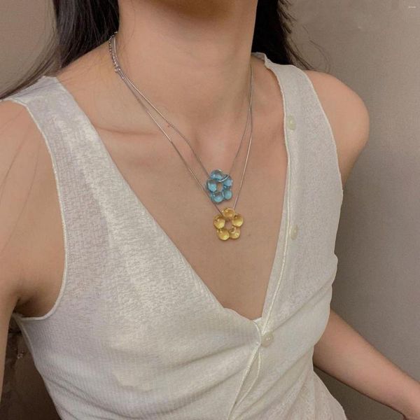 Anhänger Halsketten Nette Candy Farbe Blume 2023 Koreanische Einfache Schmuck Geschenk für Frauen Klassische Schlüsselbein Kette Party Halskette