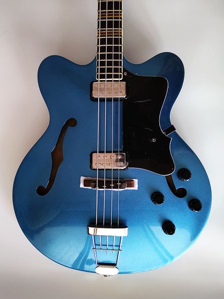Электрогитара Бас, 4-струнная полуполая бас-гитара синего цвета Ocean HCT-500/7-TR, современная сверхтонкая бас-гитара