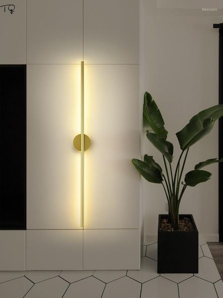 Duvar lambası İskandinav minimalist LED Uzun Strip Gold Luster Art Dekor Ev Kapalı Aydınlatma Koridoru Arka Plan Banyo Studio Cafe